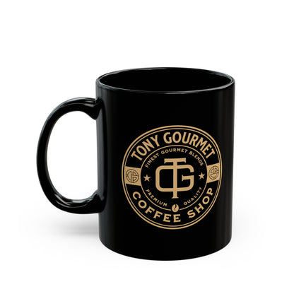 TONY Gourmet Ceramic 11oz Black Mug, featuring the TONY Gourmet design