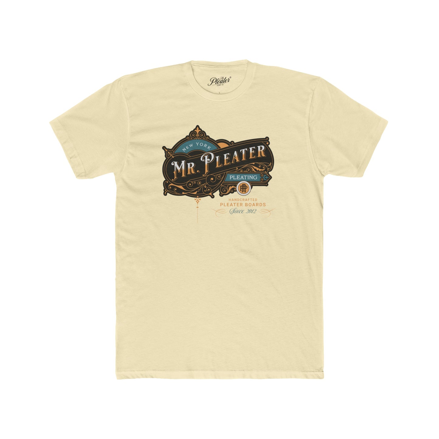 Mr. Pleater By TONY G Men's Cotton Crew Tee, featuring the Mr. Pleater Handcrafted Pleater Board 2 design