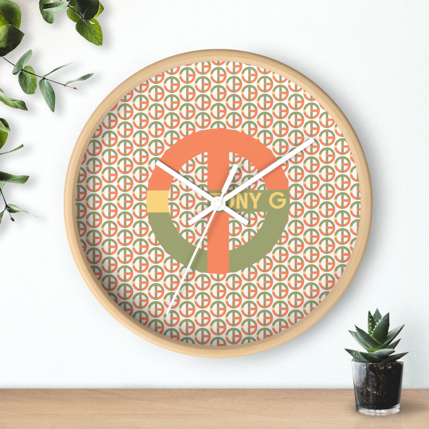 TONY G Wall Clock, featuring the TG Logo Vintage #1 and Monogram Pattern