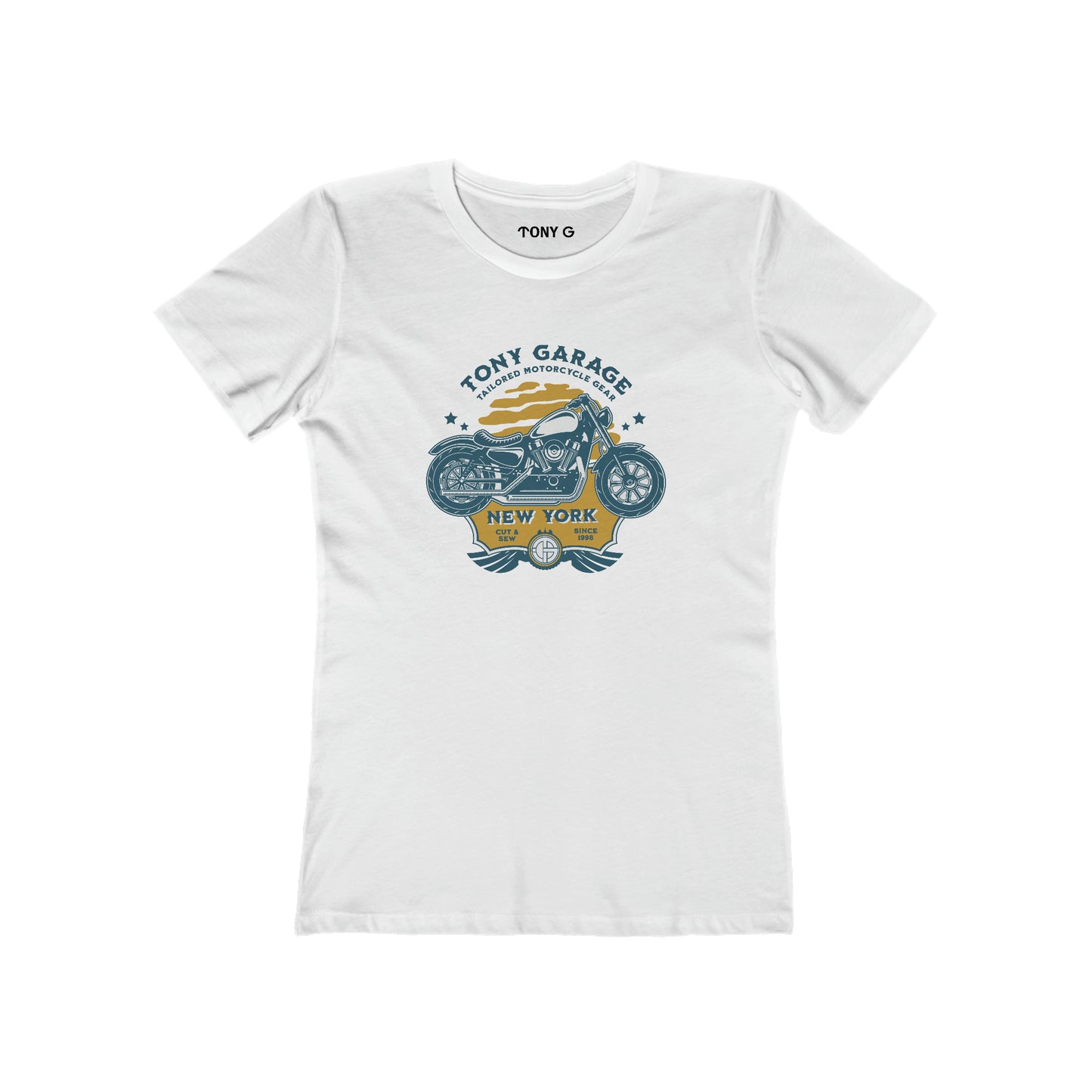 TONY Garage 1 Women's Feminine Cut Classic Boyfriend Tee, featuring the TONY Garage 1 design