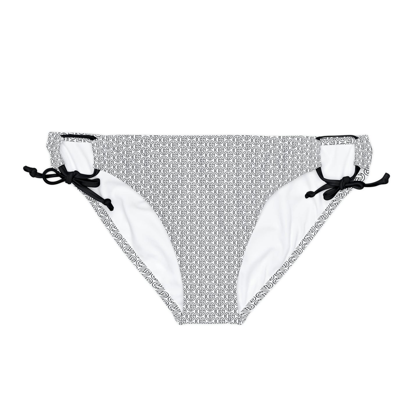 TONY G Loop Tie Side Bikini Bottom, adorned with the TG Logo Outline Monogram Pattern