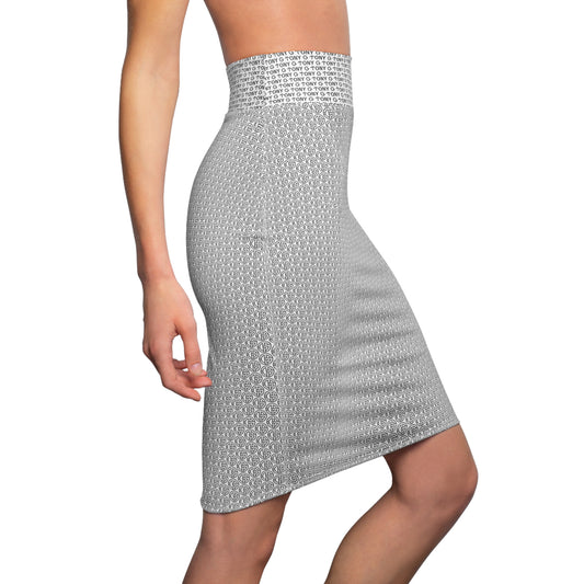 TONY G Women's Pencil Skirt, adorned with the TG Logo Outline Monogram Pattern