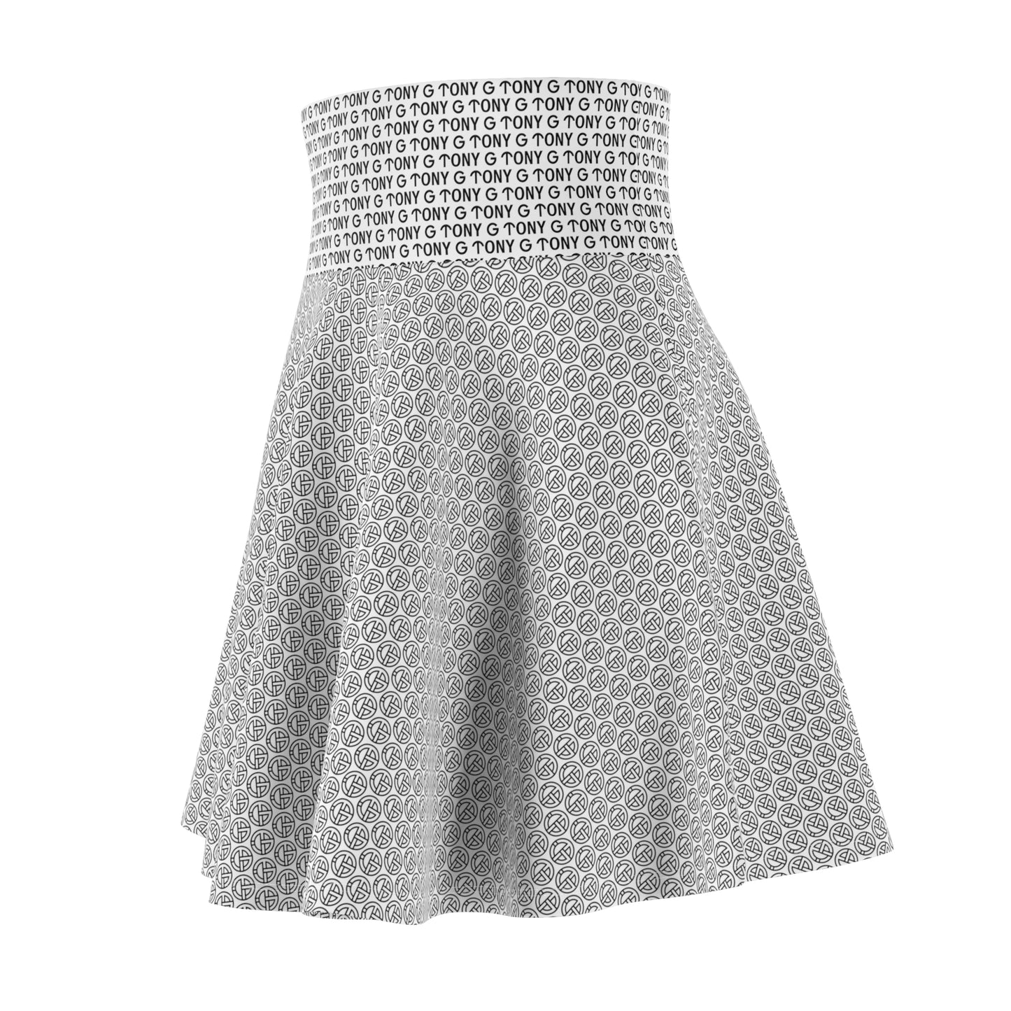 TONY G Women's Skater Skirt, adorned with the TONY G Logo & TG Logo Outline Monogram Pattern