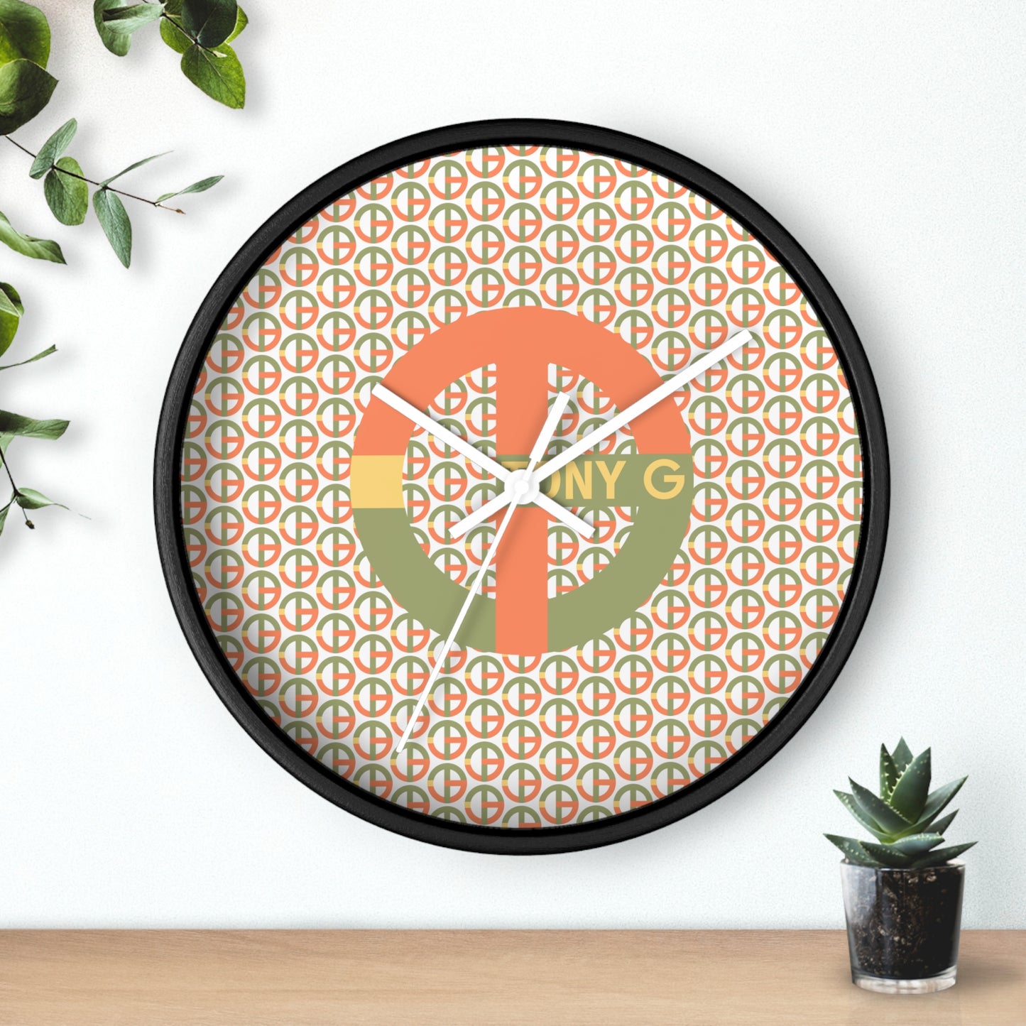 TONY G Wall Clock, featuring the TG Logo Vintage #1 and Monogram Pattern