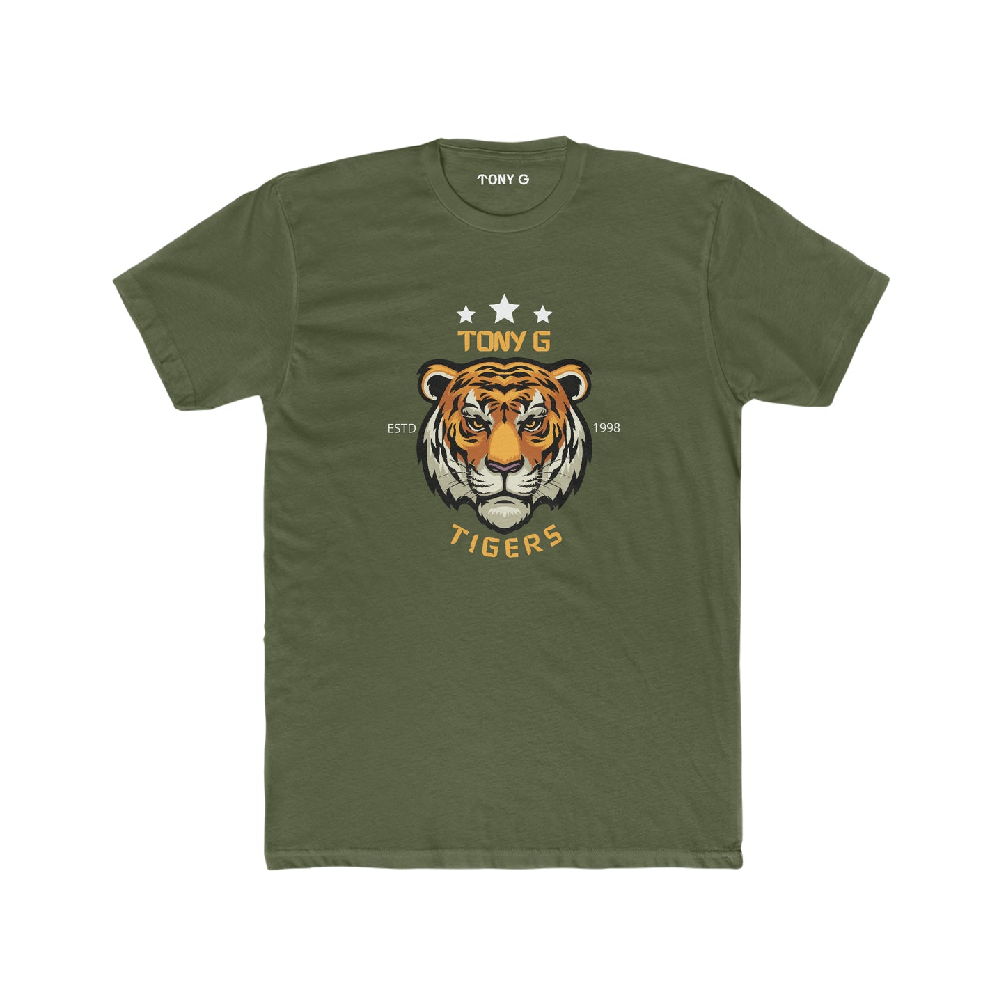 TONY G Men's Cotton Crew Tee, featuring the TONY G Tiger 2 design