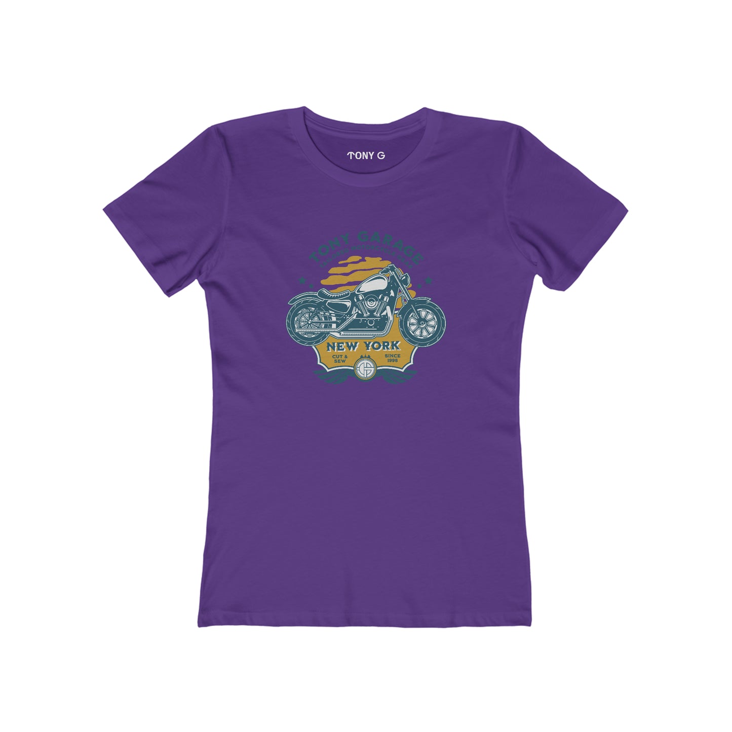 TONY Garage 1 Women's Feminine Cut Classic Boyfriend Tee, featuring the TONY Garage 1 design