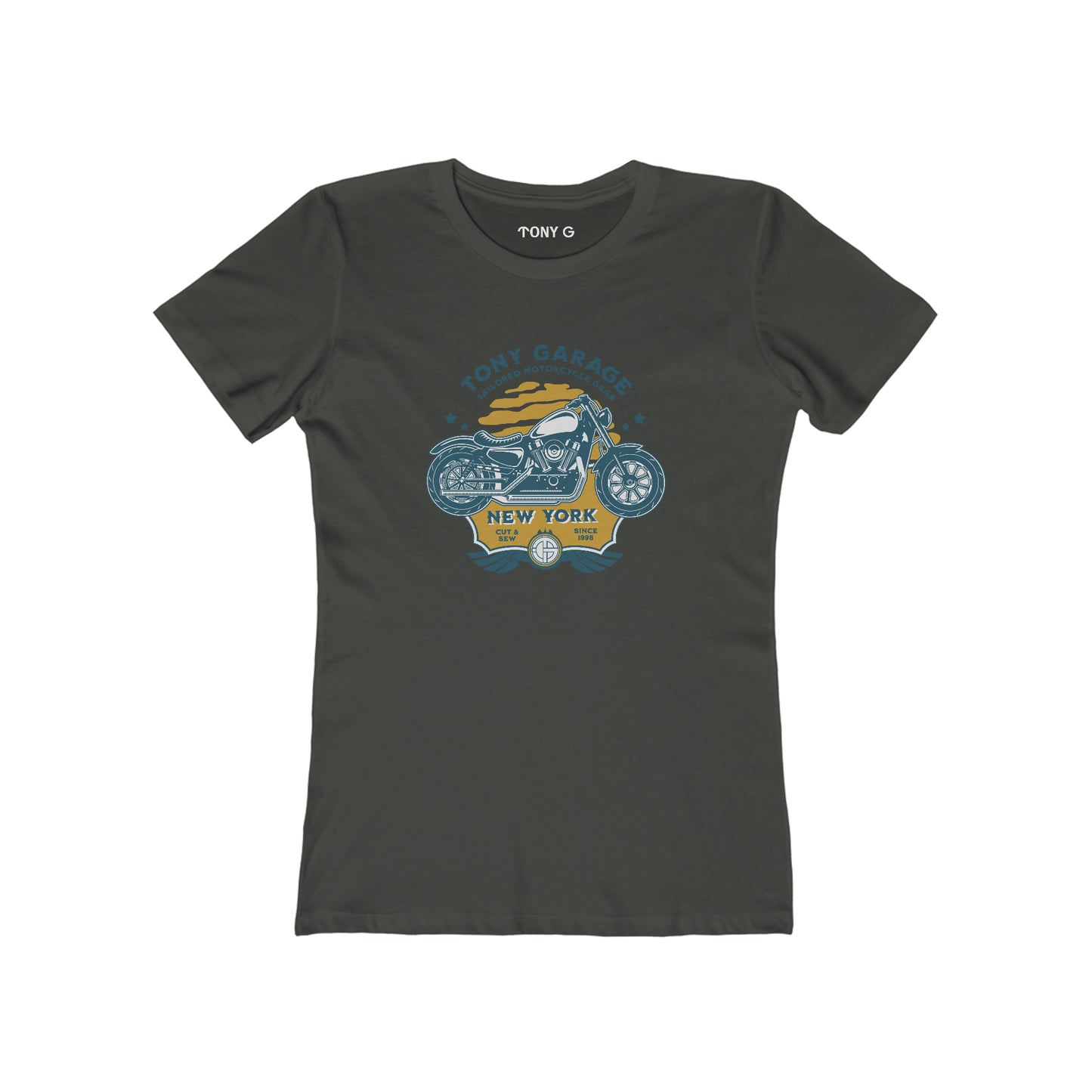 TONY Garage 1 Women's Feminine Cut Classic Boyfriend Tee, featuring the TONY Garage 1 design