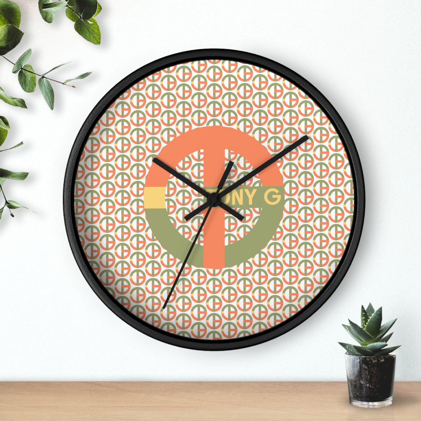TONY G Wall Clock, featuring the TG Logo Vintage #1 and Monogram Pattern
