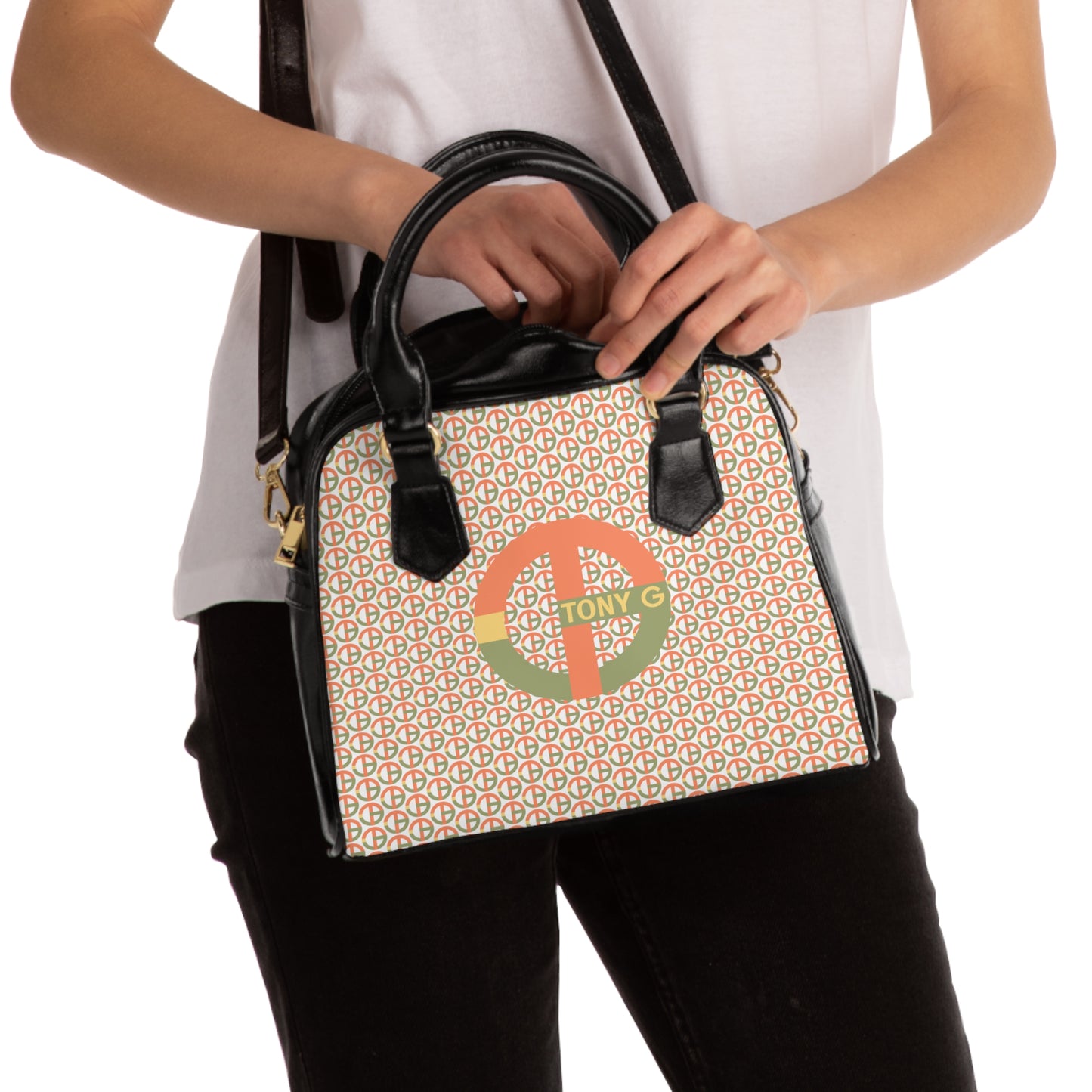 TONY G Shoulder Handbag, adorned with the TG Logo Vintage #1 Monogram Pattern
