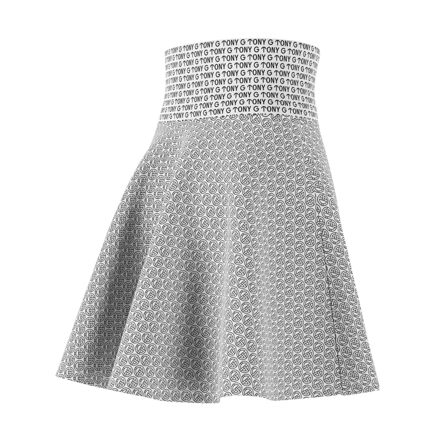 TONY G Women's Skater Skirt, adorned with the TONY G Logo & TG Logo Outline Monogram Pattern