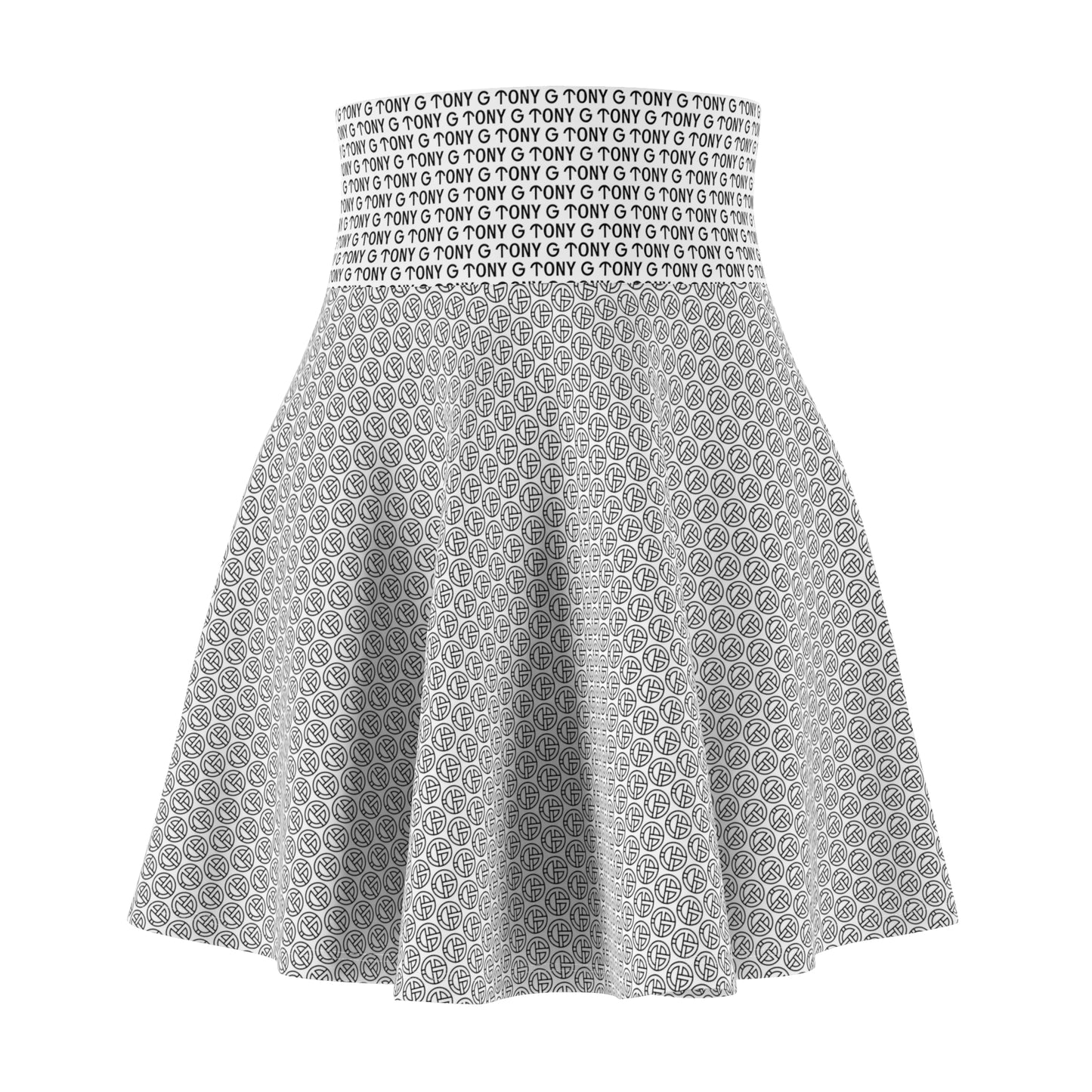 TONY G Women's Skater Skirt, adorned with the TONY G Logo & TG Logo Outline Monogram Pattern