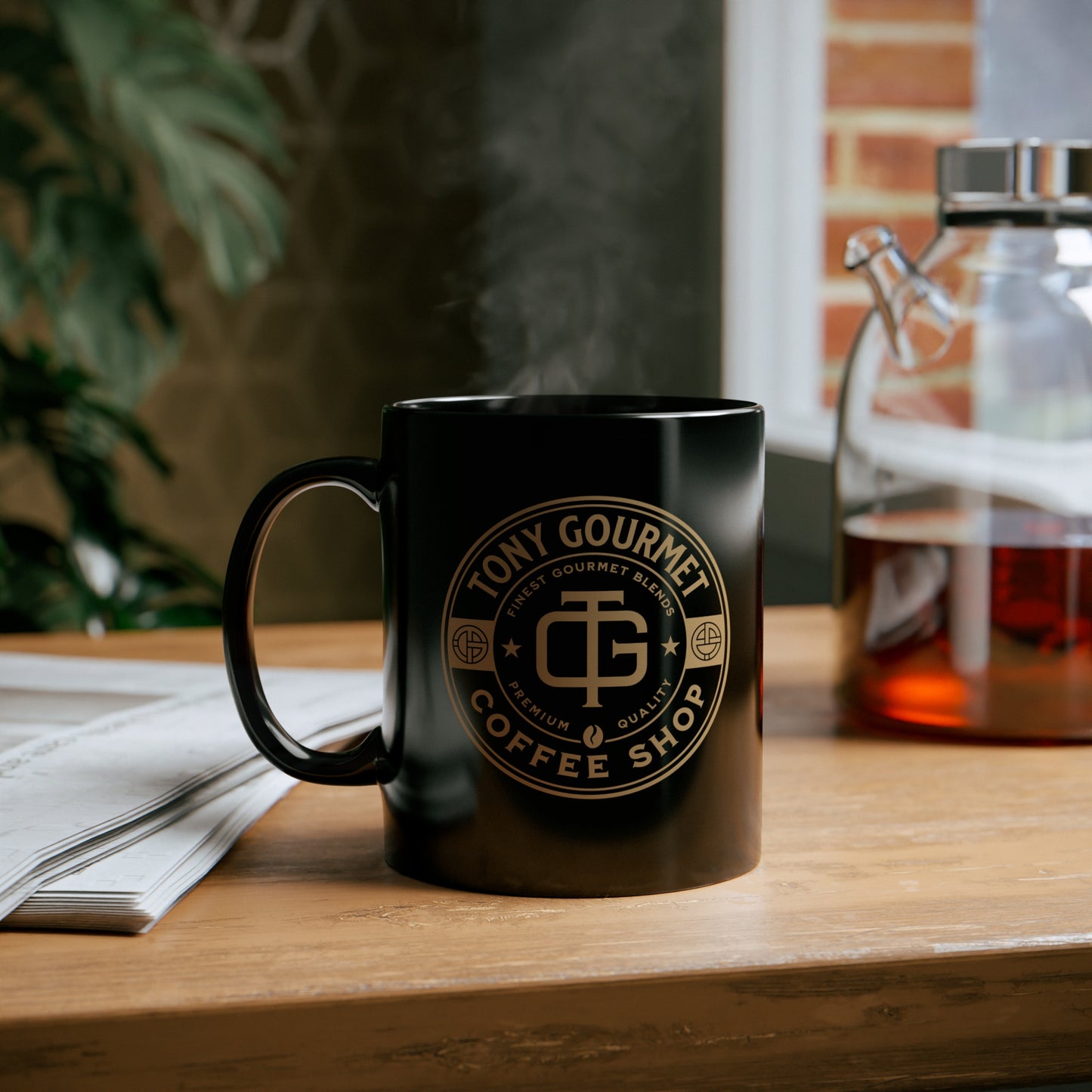 TONY Gourmet Ceramic 11oz Black Mug, featuring the TONY Gourmet design