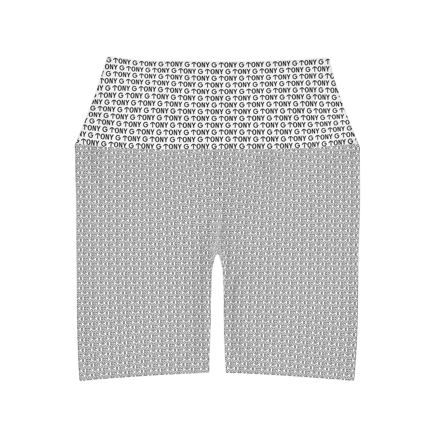 TONY G High Waisted Yoga Shorts, adorned with the TONY G Logo & TG Logo Outline Monogram Pattern