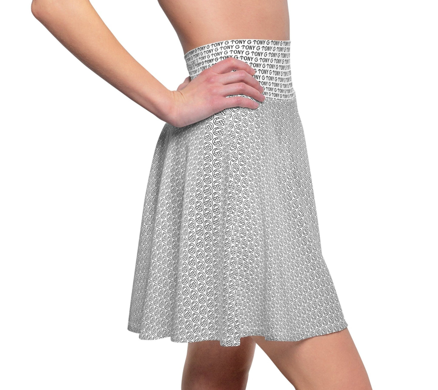 TONY G Women's Skater Skirt, adorned with the TONY G Logo & TG Logo Outline Monogram Pattern