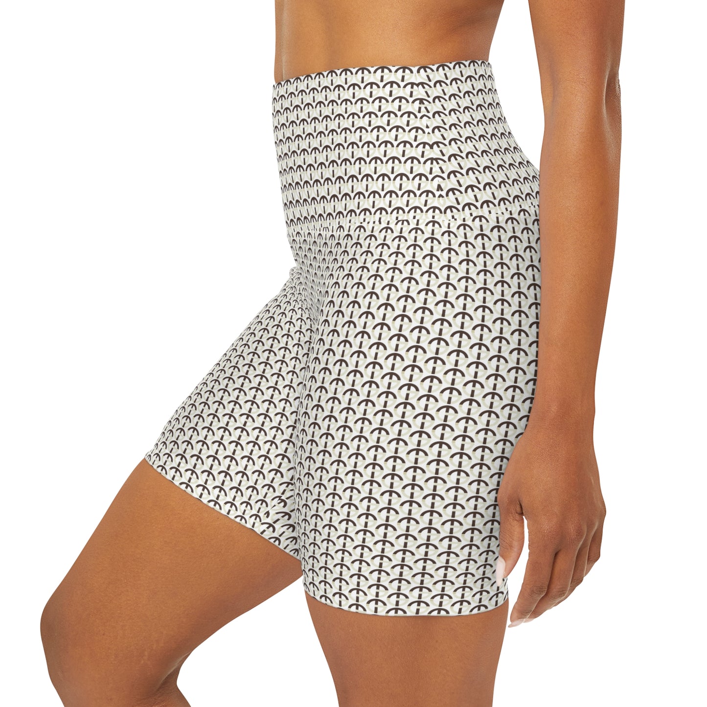 TONY G High Waisted Yoga Shorts, adorned with the TG Logo Vintage #2 Monogram Pattern