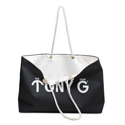 TONY G Weekender Bag Black, adorned with TONY G Logo & TG Logo Outline