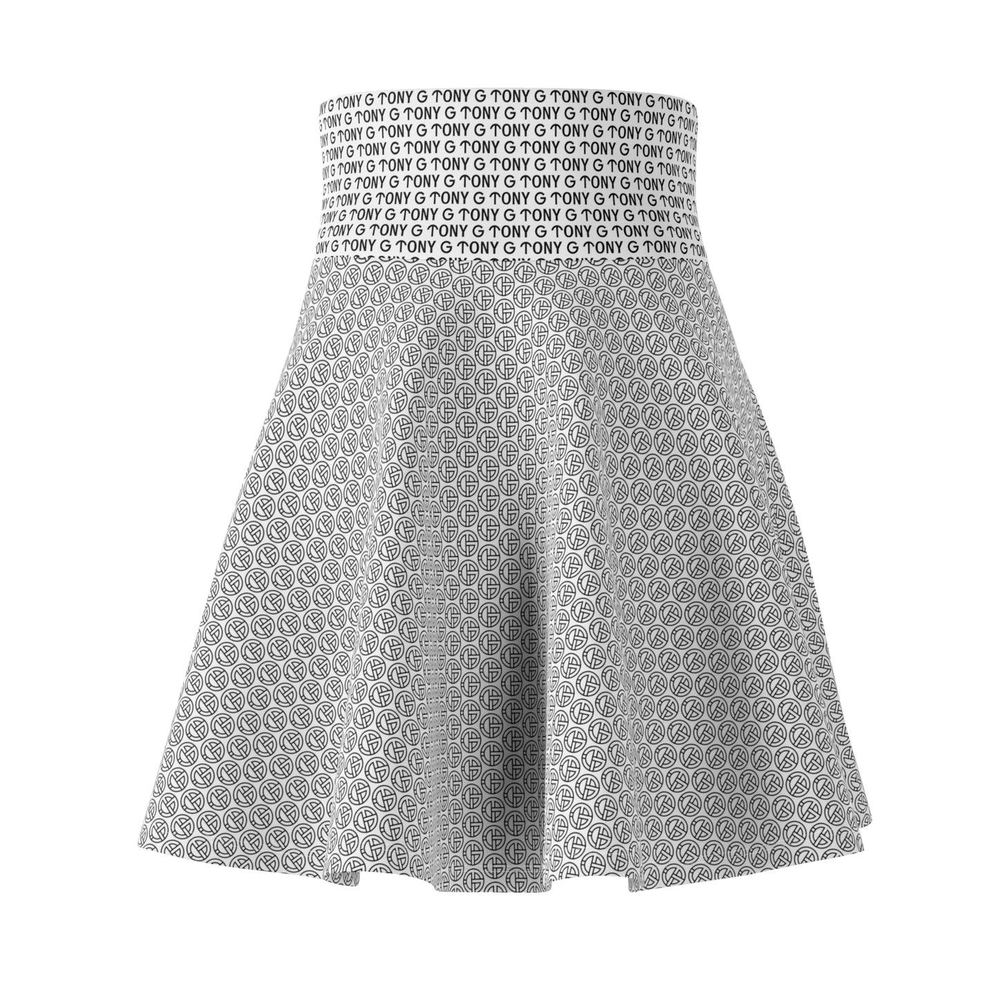 TONY G Women's Skater Skirt, adorned with the TONY G Logo & TG Logo Outline Monogram Pattern