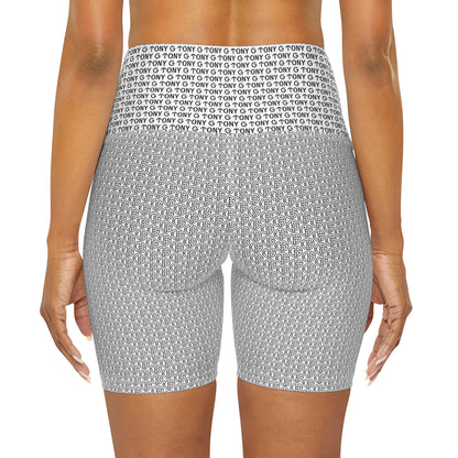 TONY G High Waisted Yoga Shorts, adorned with the TONY G Logo & TG Logo Outline Monogram Pattern