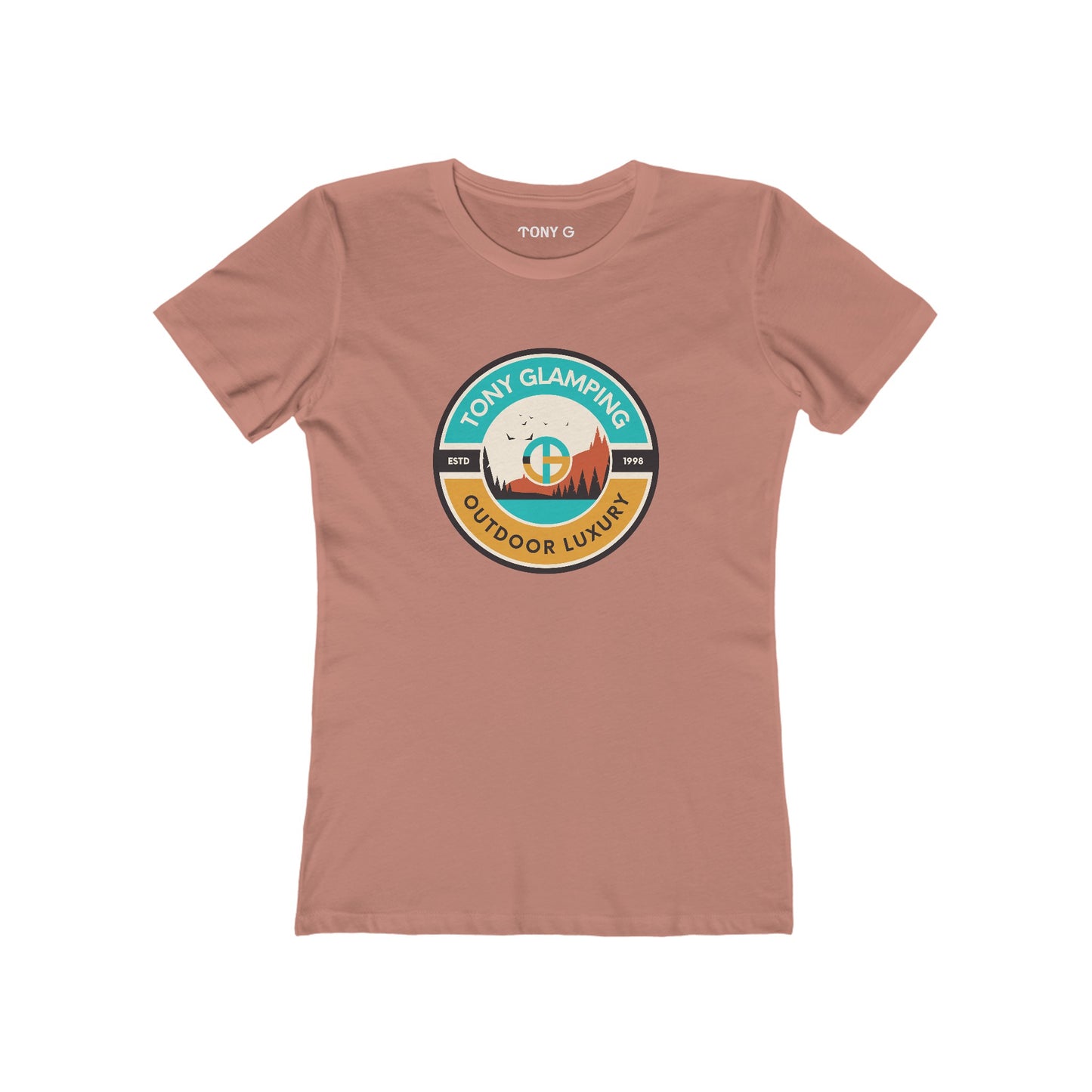 TONY Glamping Women's Feminine Cut Classic Boyfriend Tee, featuring the TONY Glamping design
