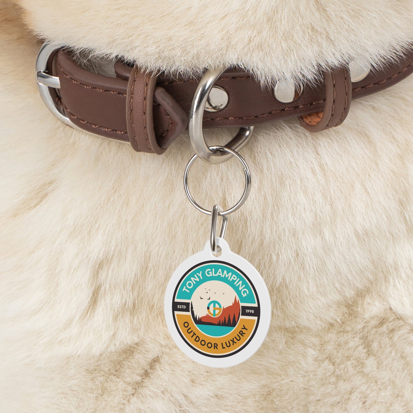 TONY Glamping Pet Tag, featuring the TONY Glamping design