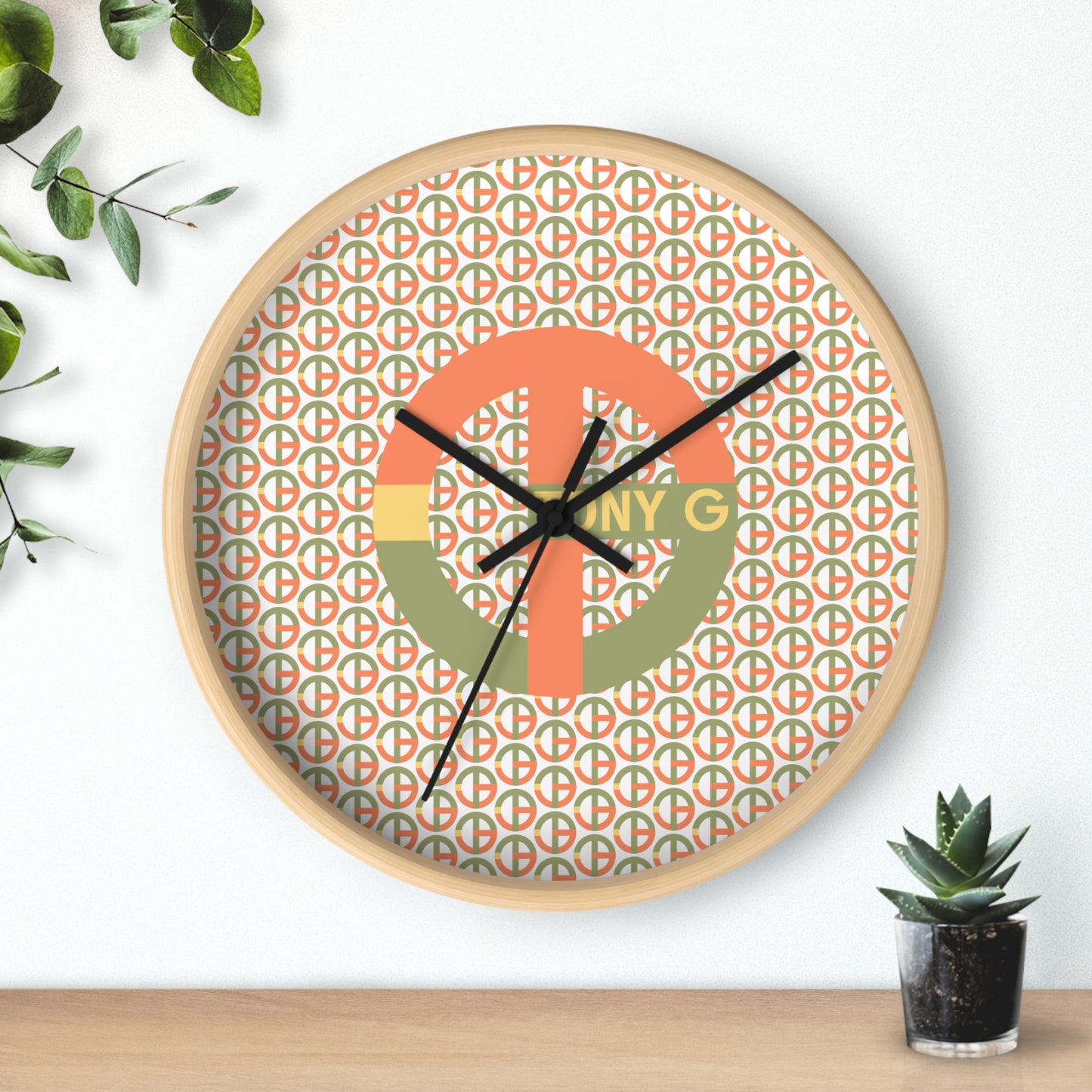 TONY G Wall Clock, featuring the TG Logo Vintage #1 and Monogram Pattern
