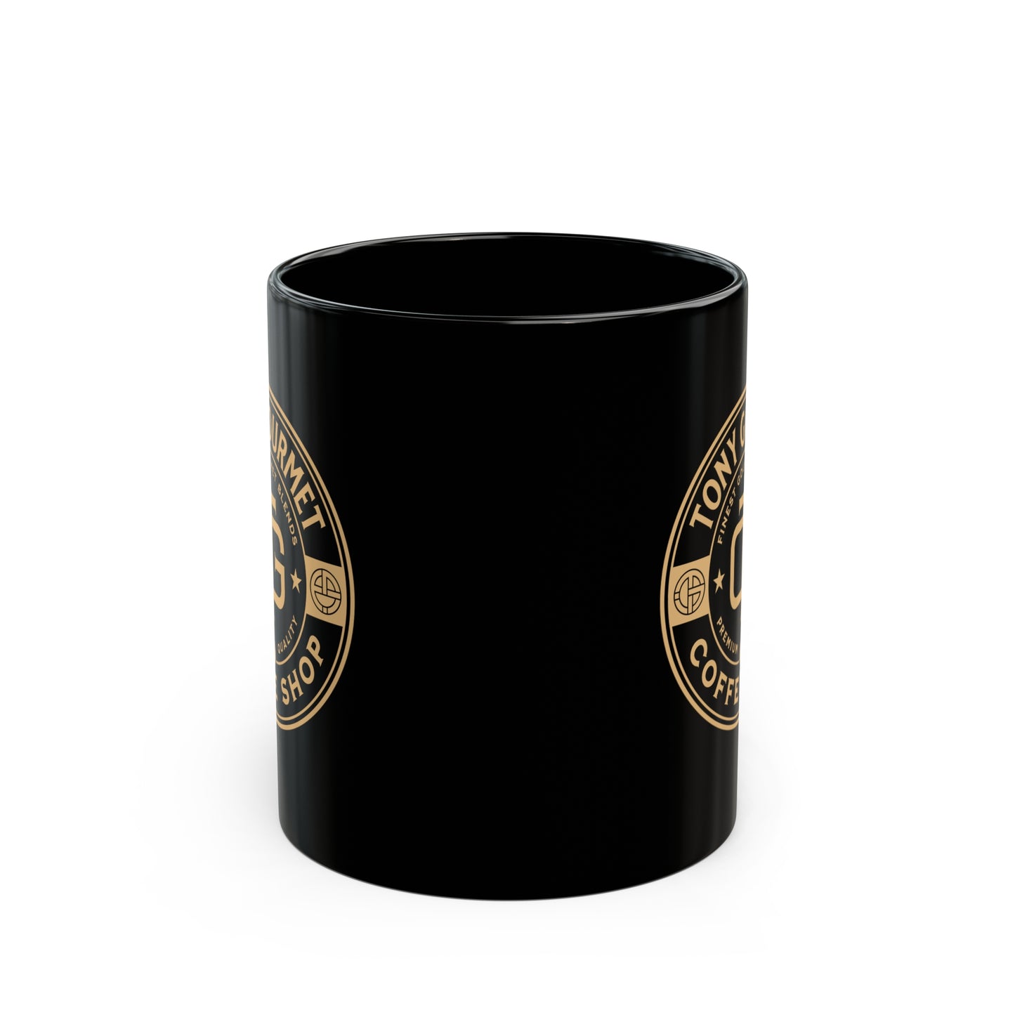 TONY Gourmet Ceramic 11oz Black Mug, featuring the TONY Gourmet design