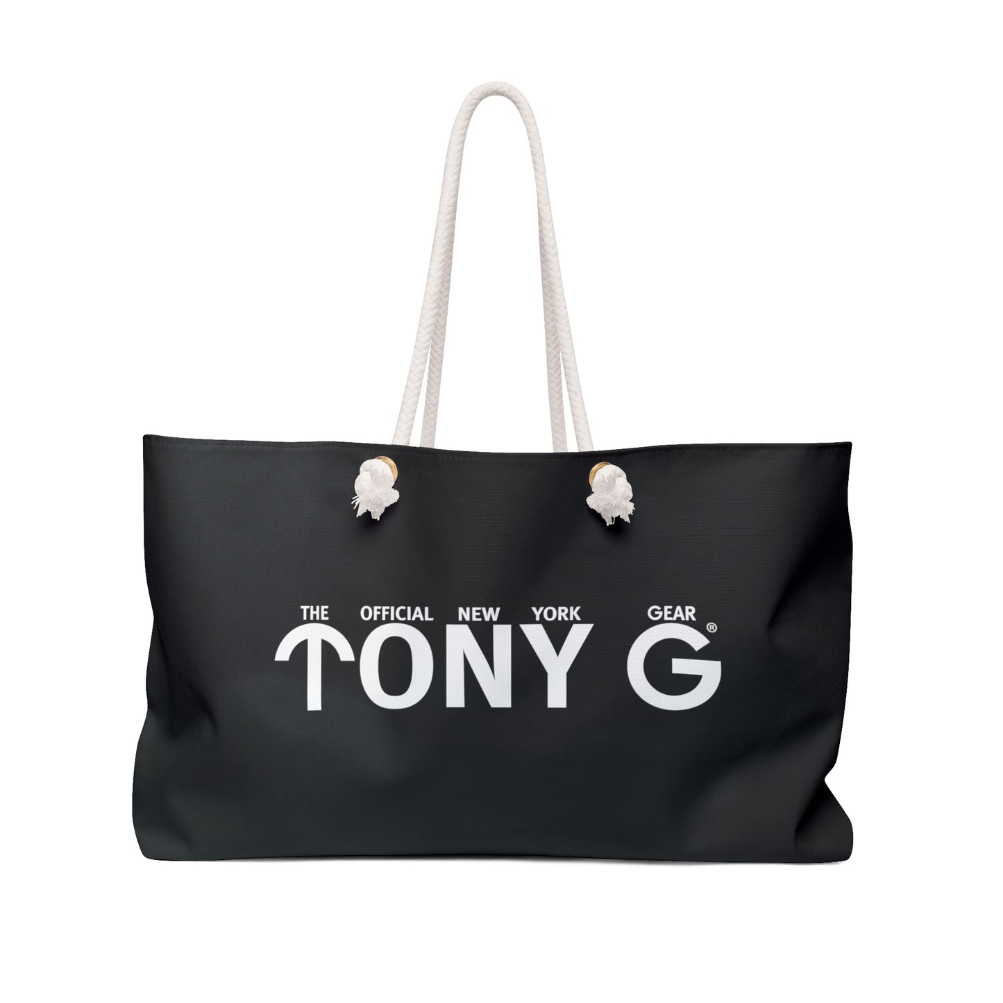 TONY G Weekender Bag Black, adorned with TONY G Logo & TG Logo Outline