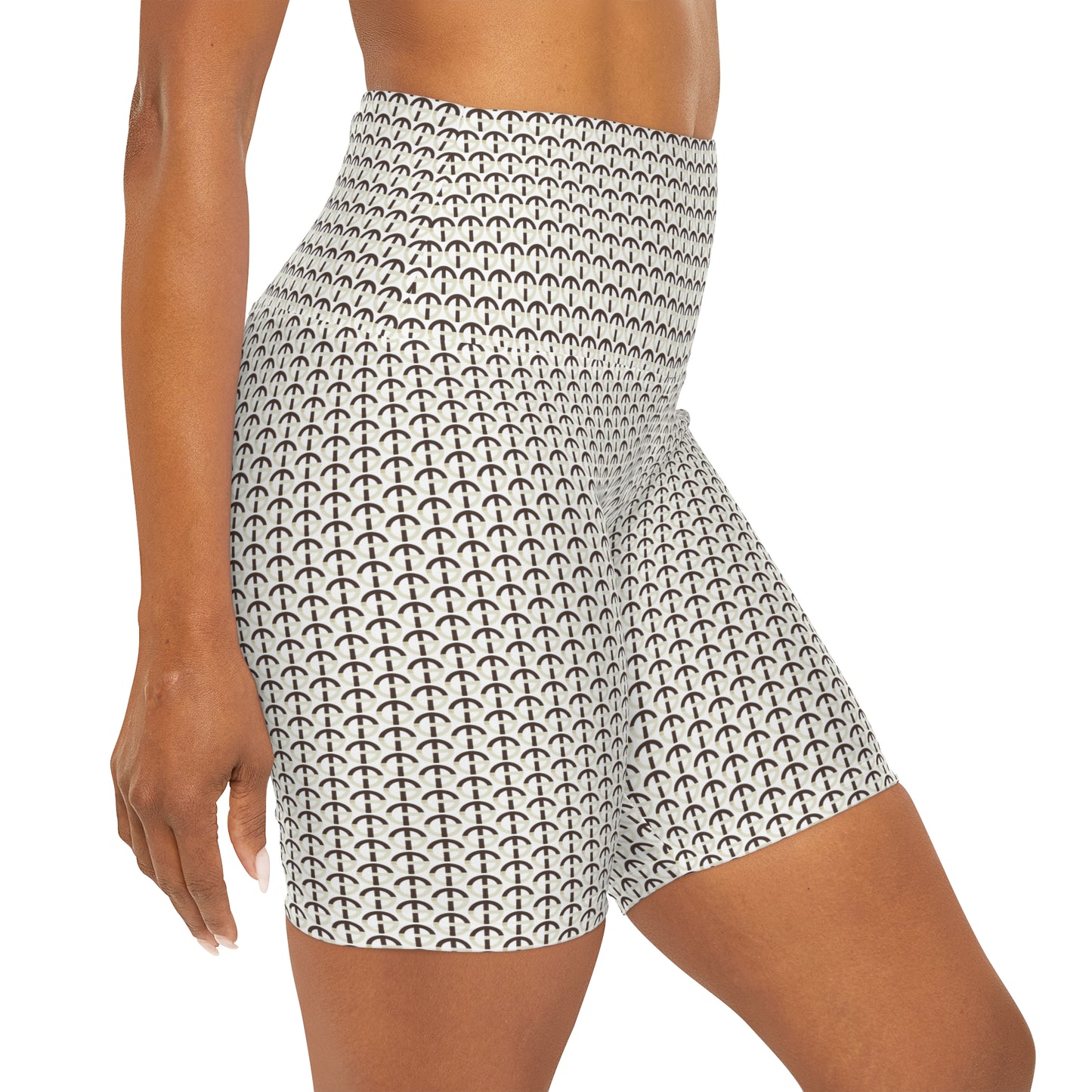 TONY G High Waisted Yoga Shorts, adorned with the TG Logo Vintage #2 Monogram Pattern