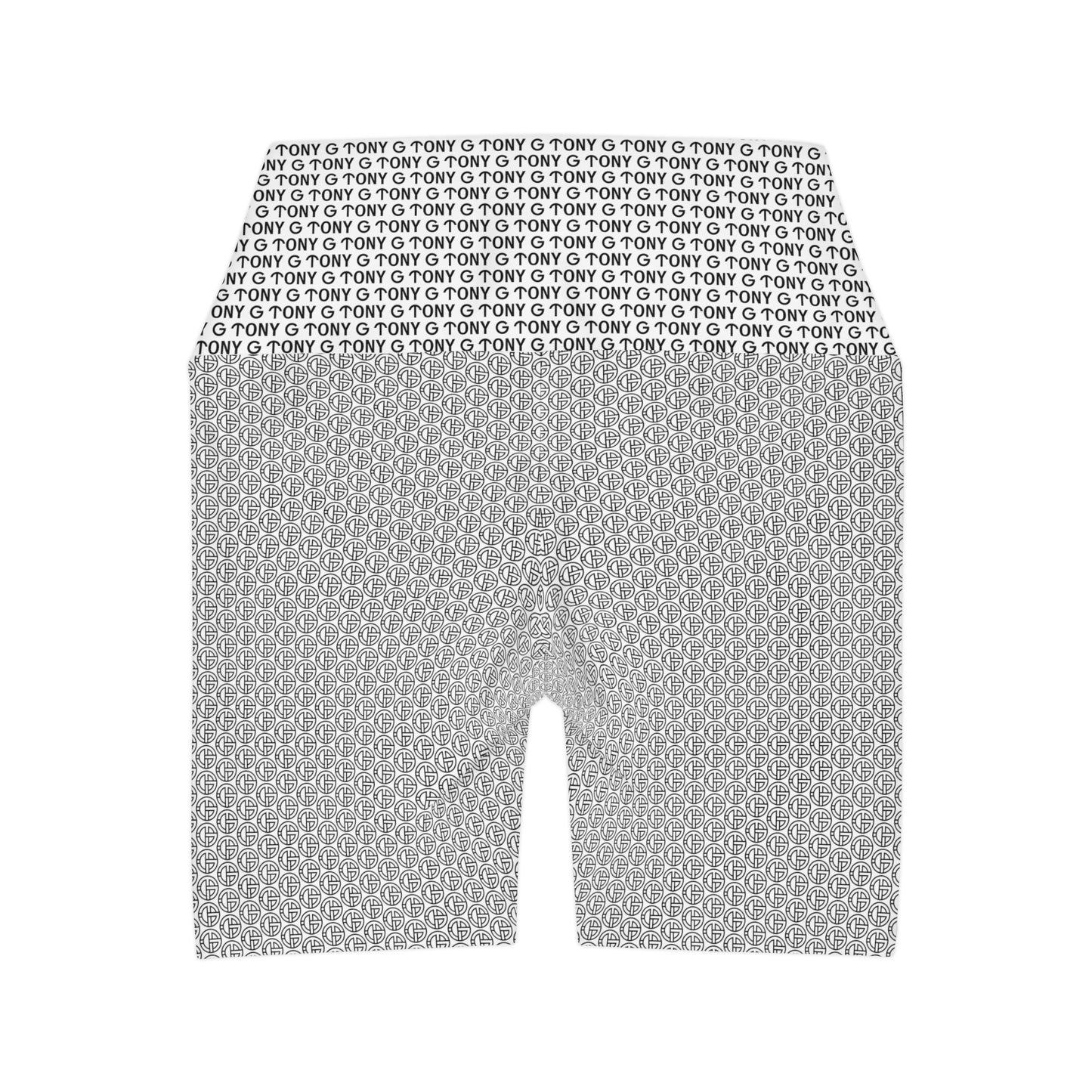TONY G High Waisted Yoga Shorts, adorned with the TONY G Logo & TG Logo Outline Monogram Pattern