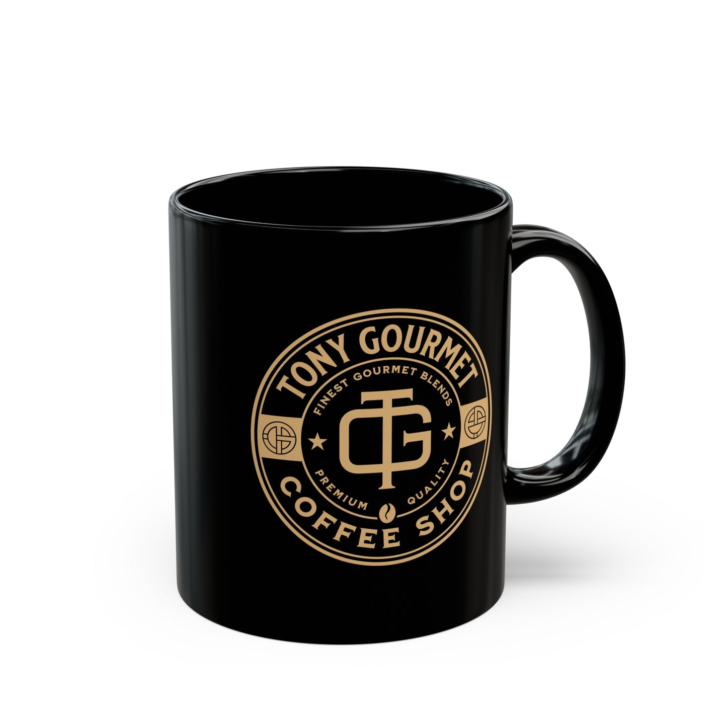 TONY Gourmet Ceramic 11oz Black Mug, featuring the TONY Gourmet design