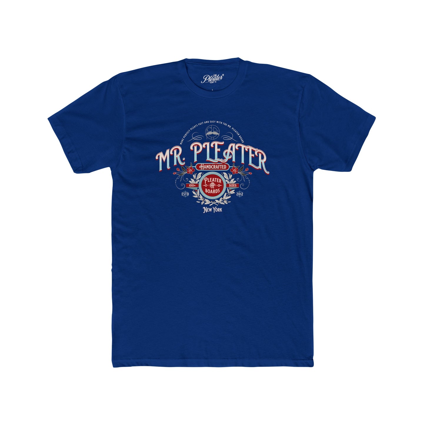Mr. Pleater By TONY G Men's Cotton Crew Tee, featuring the Mr. Pleater Handcrafted Pleater Board design