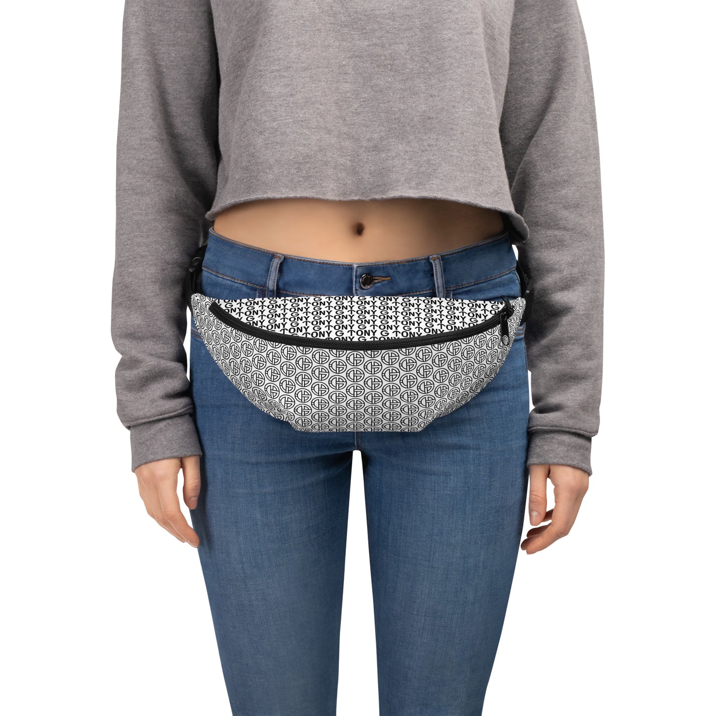 TONY G Fanny Pack, adorned with the TONY G Logo & TG Logo Outline Monogram Pattern