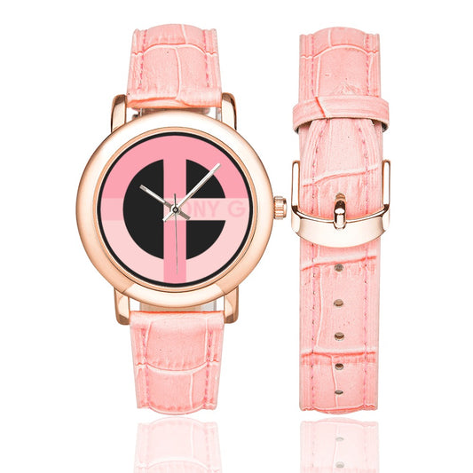 TONY G BCA Women's Rose Gold Leather Strap Watch, featuring the TG Logo Breast Cancer Awareness Monogram