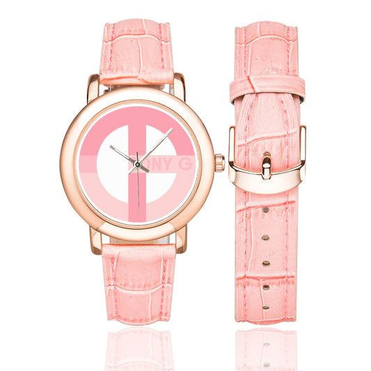 TONY G BCA Women's Rose Gold Leather Strap Watch, featuring the TG Logo Breast Cancer Awareness Monogram