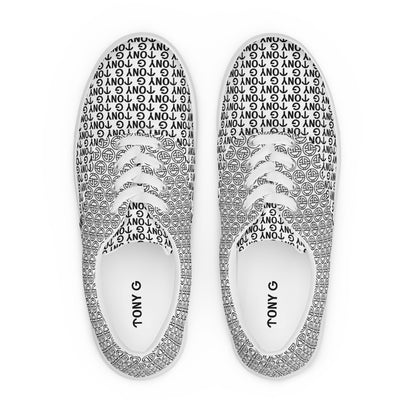 TONY G Men’s lace-up canvas shoes, featuring the TONY G Logo & TG Logo Outline Monogram Pattern