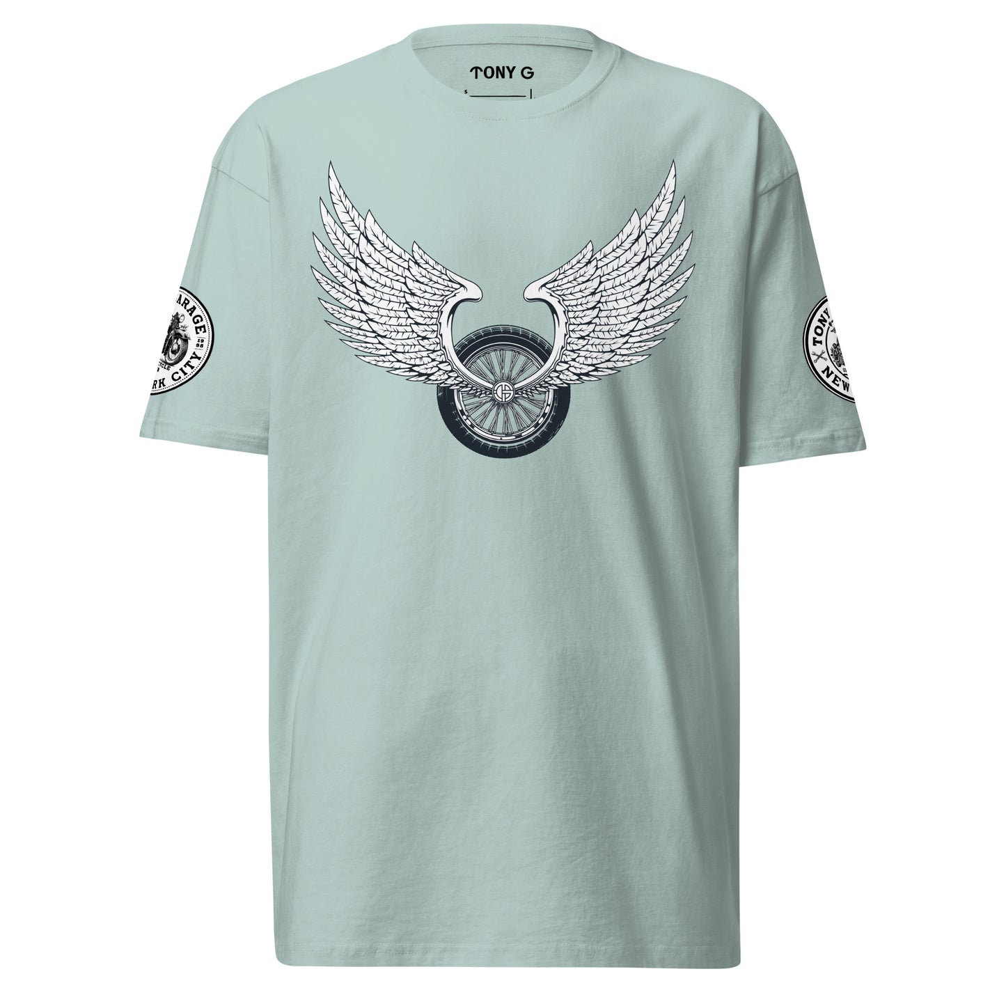 TONY Garage Winged TG Logo Tire Men's Heavyweight Cotton Tee, featuring the Winged TG Logo Tire design