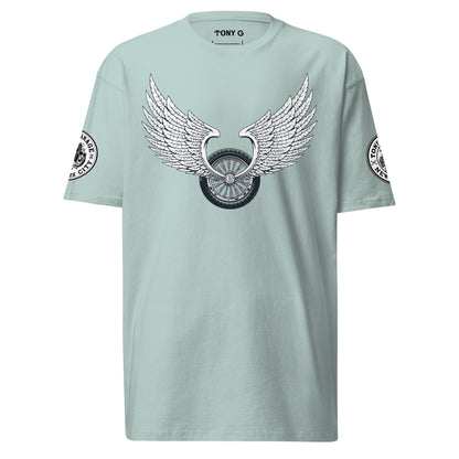 TONY Garage Winged TG Logo Tire Men's Heavyweight Cotton Tee, featuring the Winged TG Logo Tire design