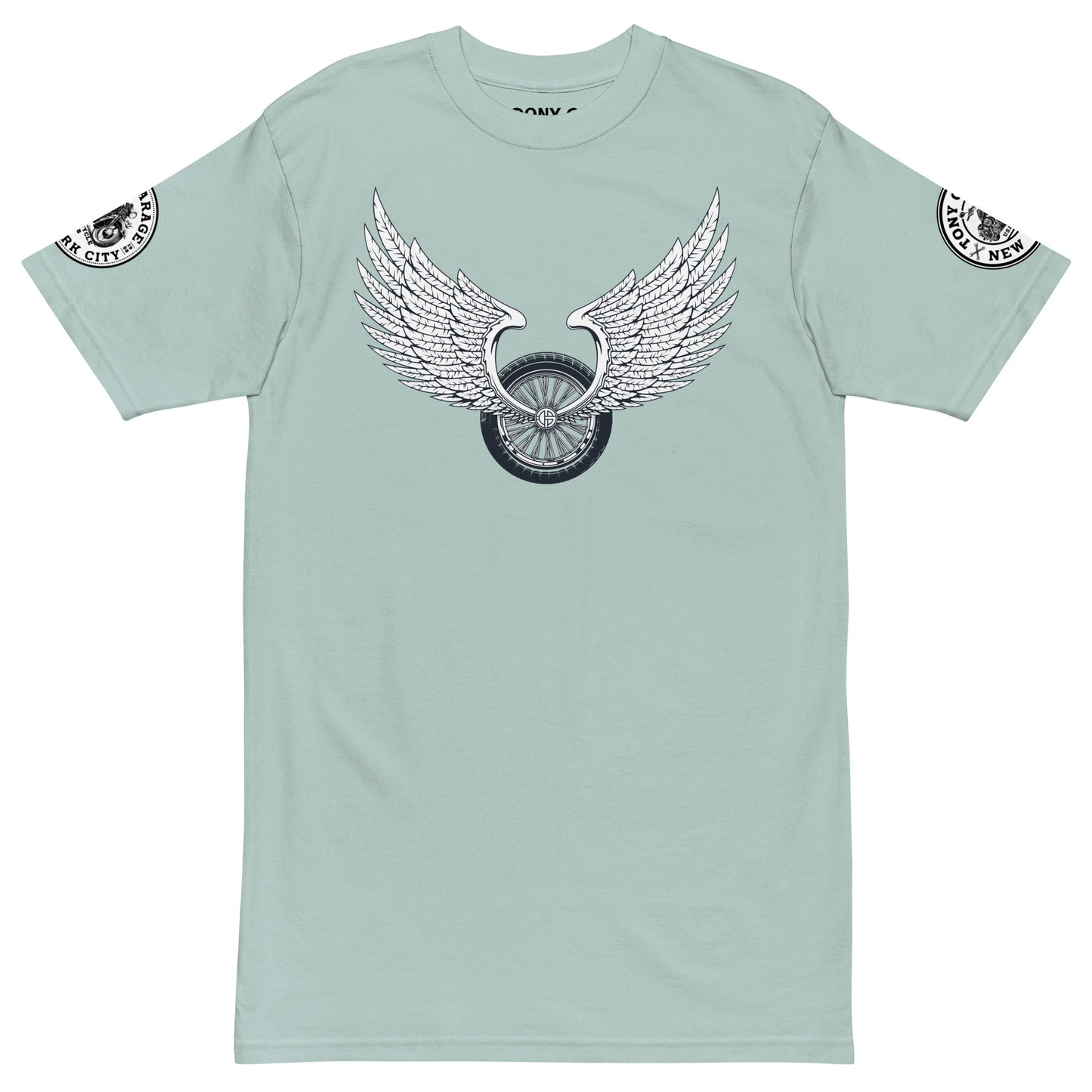 TONY Garage Winged TG Logo Tire Men's Heavyweight Cotton Tee, featuring the Winged TG Logo Tire design