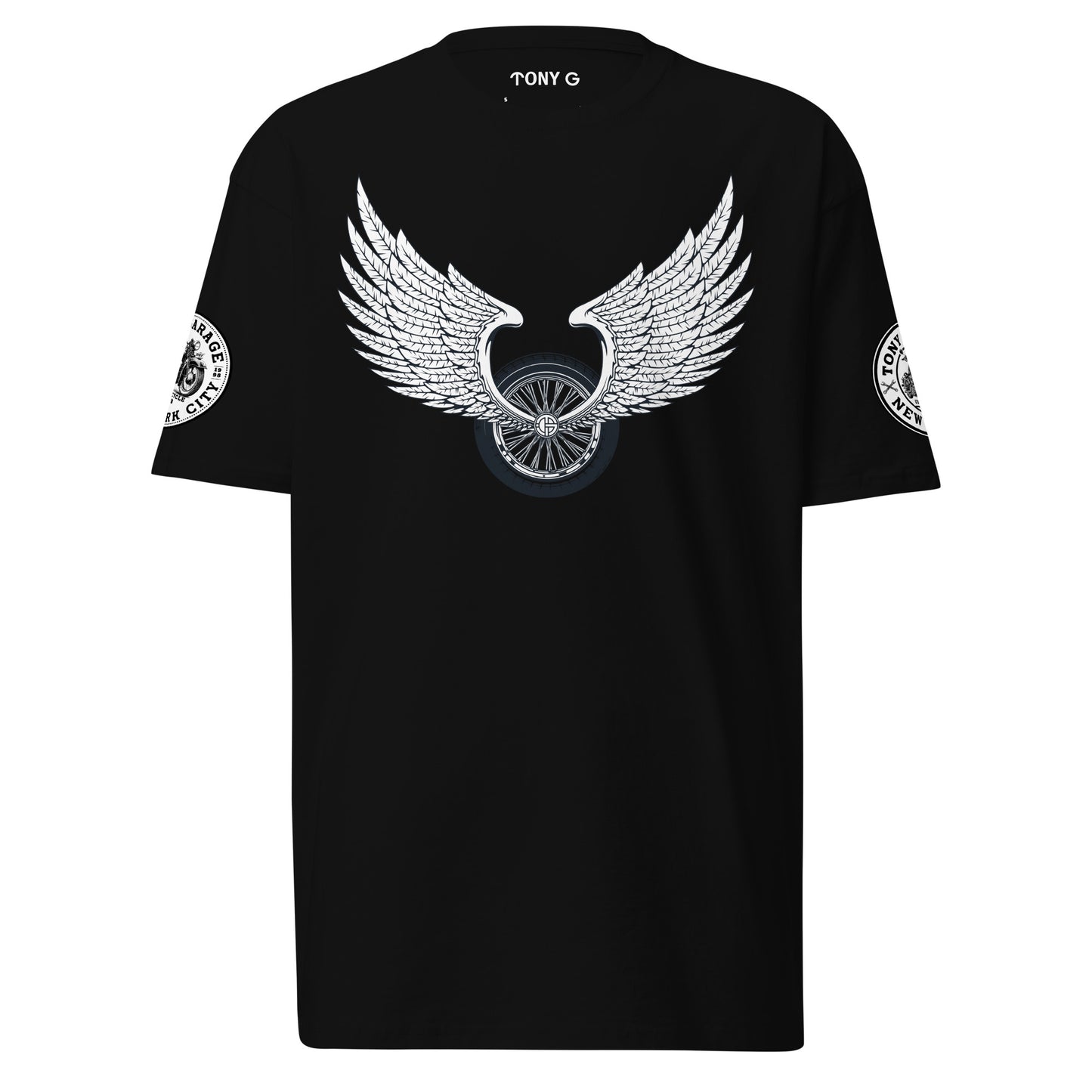 TONY Garage Winged TG Logo Tire Men's Heavyweight Cotton Tee, featuring the Winged TG Logo Tire design