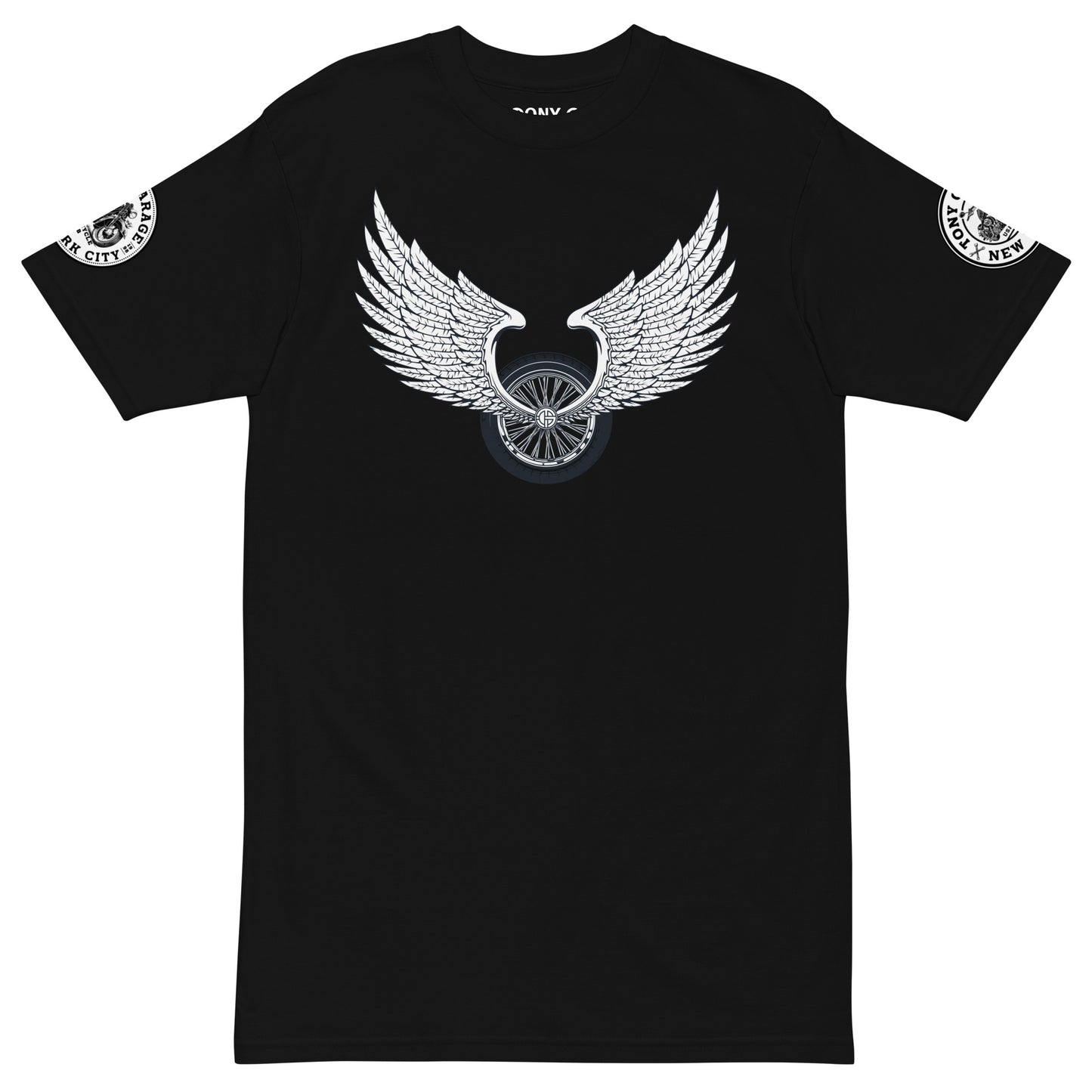 TONY Garage Winged TG Logo Tire Men's Heavyweight Cotton Tee, featuring the Winged TG Logo Tire design