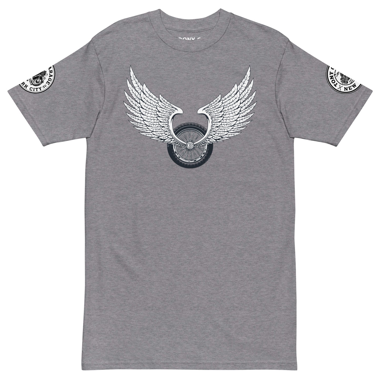 TONY Garage Winged TG Logo Tire Men's Heavyweight Cotton Tee, featuring the Winged TG Logo Tire design