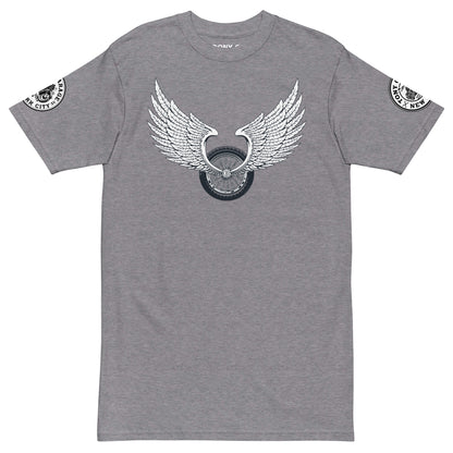 TONY Garage Winged TG Logo Tire Men's Heavyweight Cotton Tee, featuring the Winged TG Logo Tire design