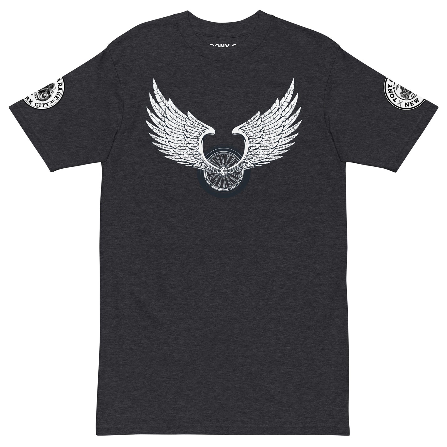 TONY Garage Winged TG Logo Tire Men's Heavyweight Cotton Tee, featuring the Winged TG Logo Tire design