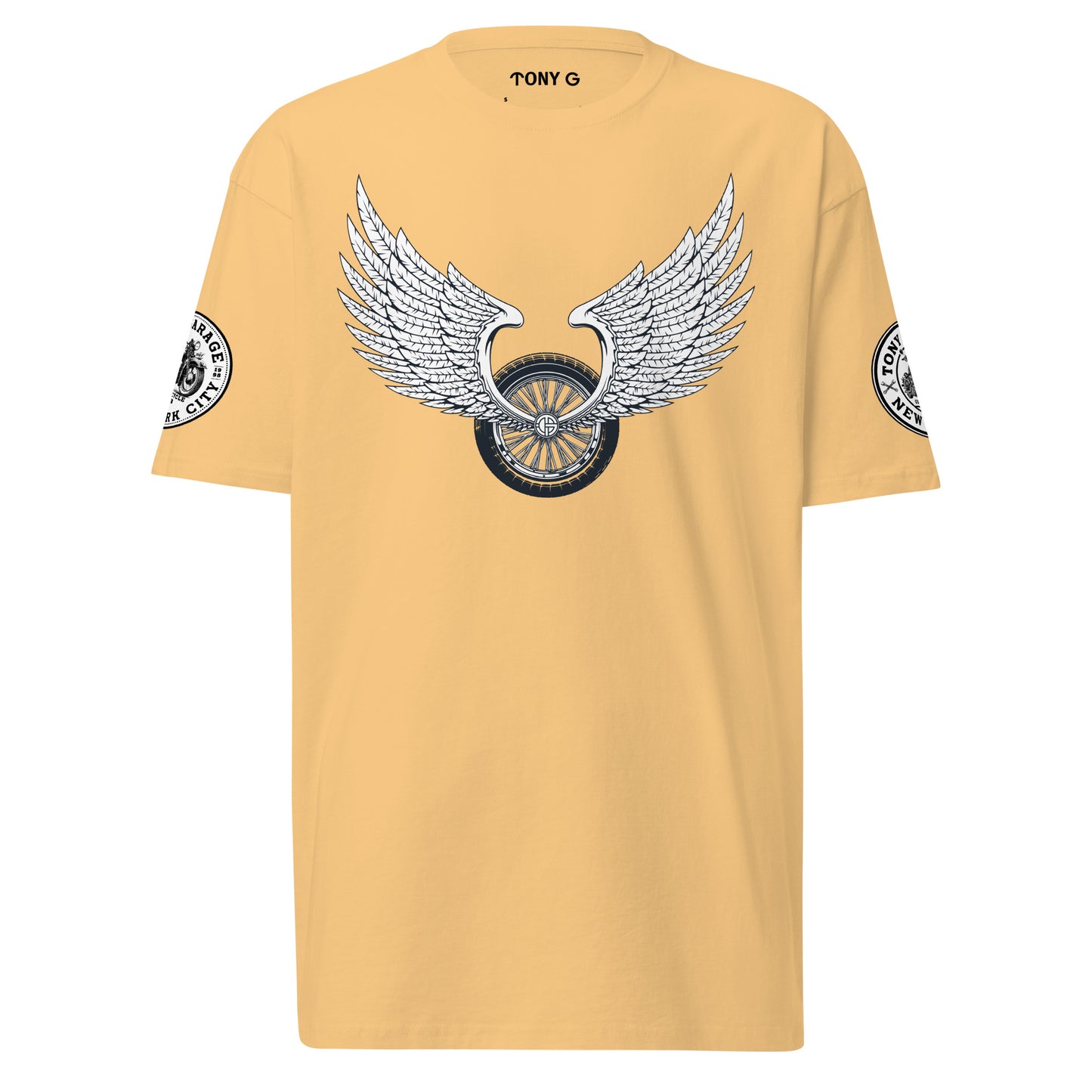 TONY Garage Winged TG Logo Tire Men's Heavyweight Cotton Tee, featuring the Winged TG Logo Tire design