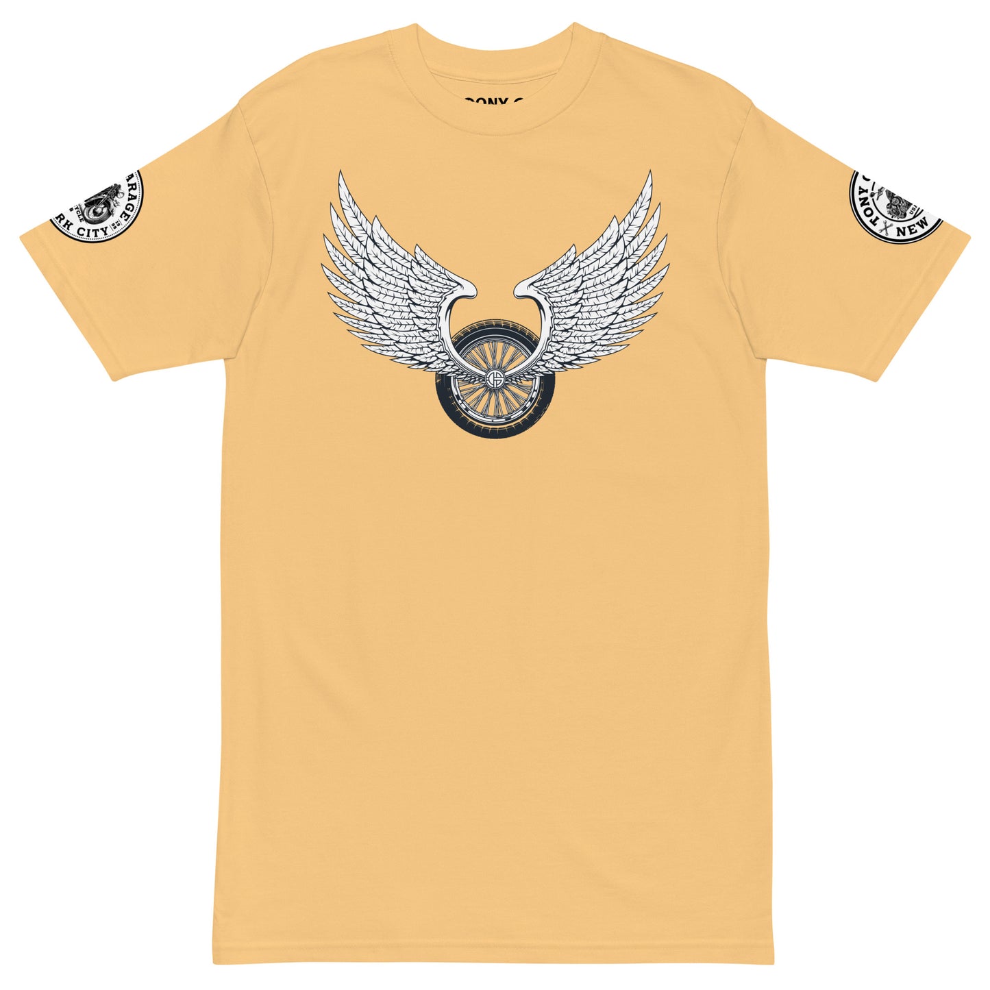 TONY Garage Winged TG Logo Tire Men's Heavyweight Cotton Tee, featuring the Winged TG Logo Tire design