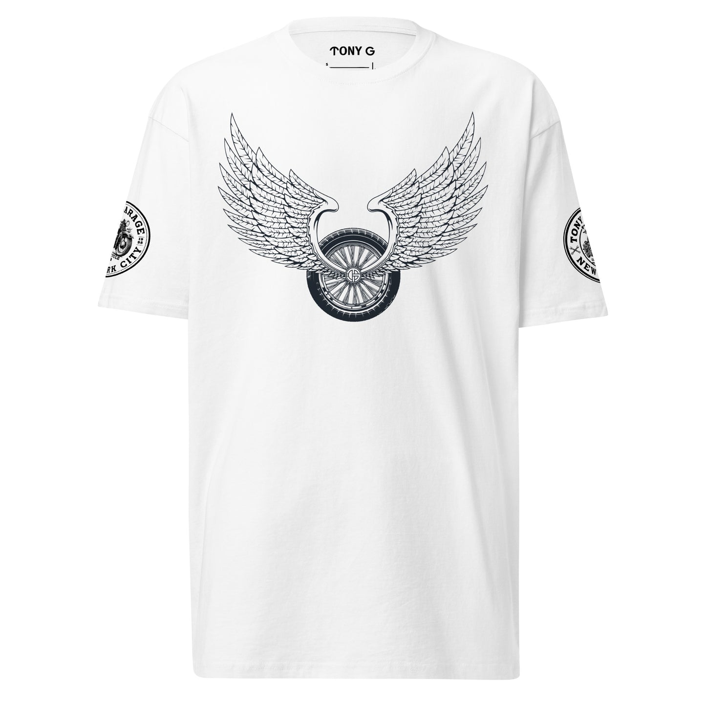 TONY Garage Winged TG Logo Tire Men's Heavyweight Cotton Tee, featuring the Winged TG Logo Tire design