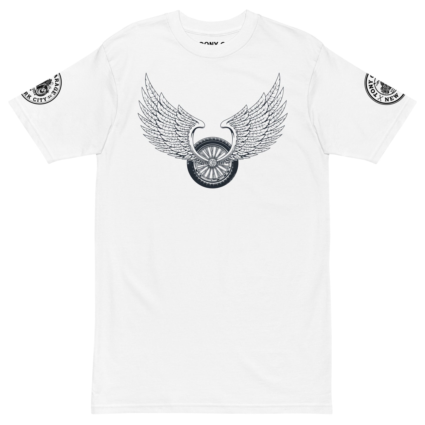 TONY Garage Winged TG Logo Tire Men's Heavyweight Cotton Tee, featuring the Winged TG Logo Tire design