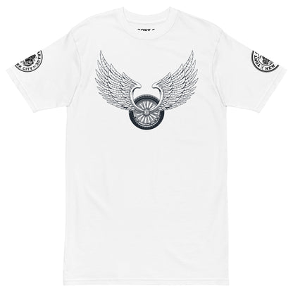 TONY Garage Winged TG Logo Tire Men's Heavyweight Cotton Tee, featuring the Winged TG Logo Tire design