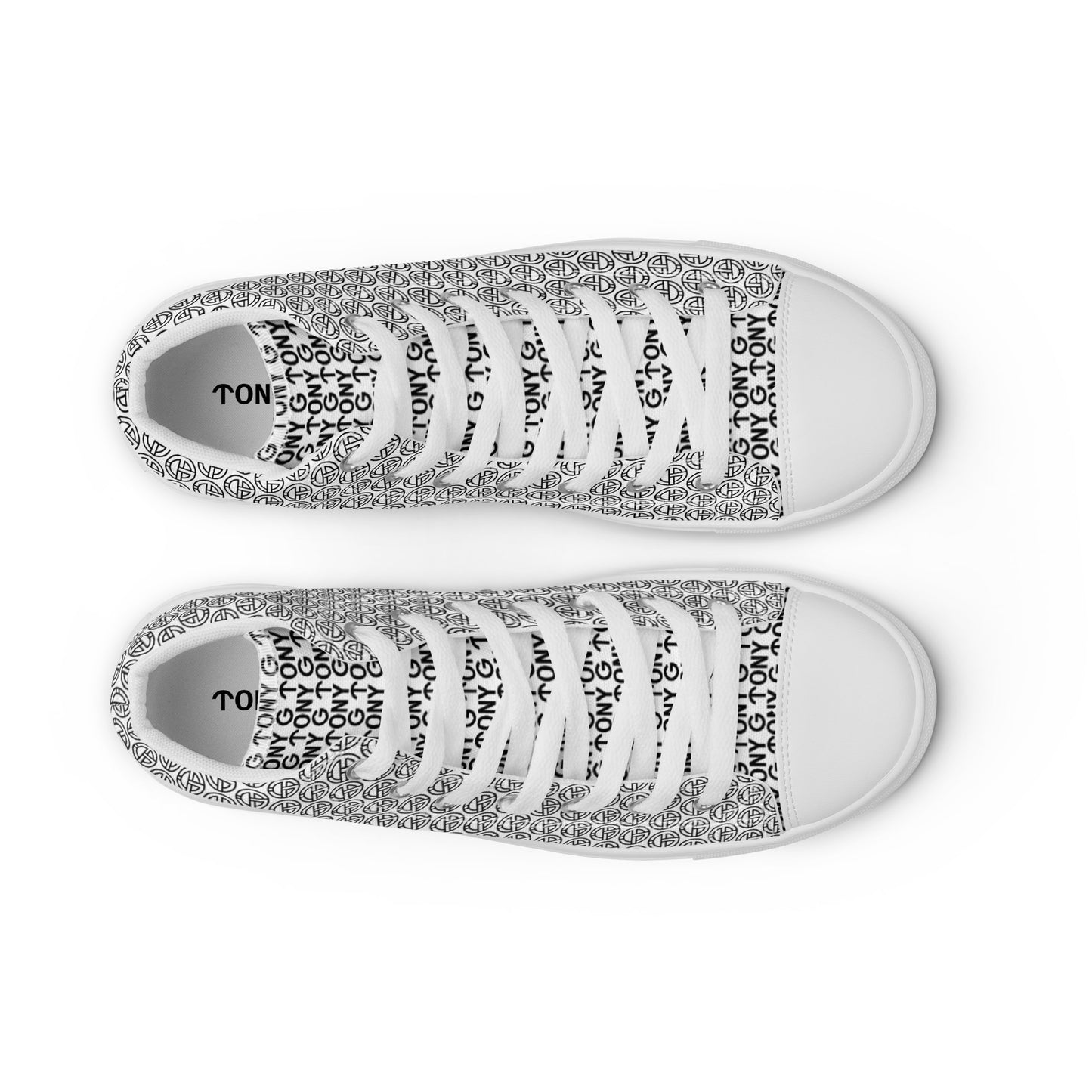 TONY G Women’s high top canvas shoes, adorned with the TONY G Logo & TG Logo Outline Monogram Pattern