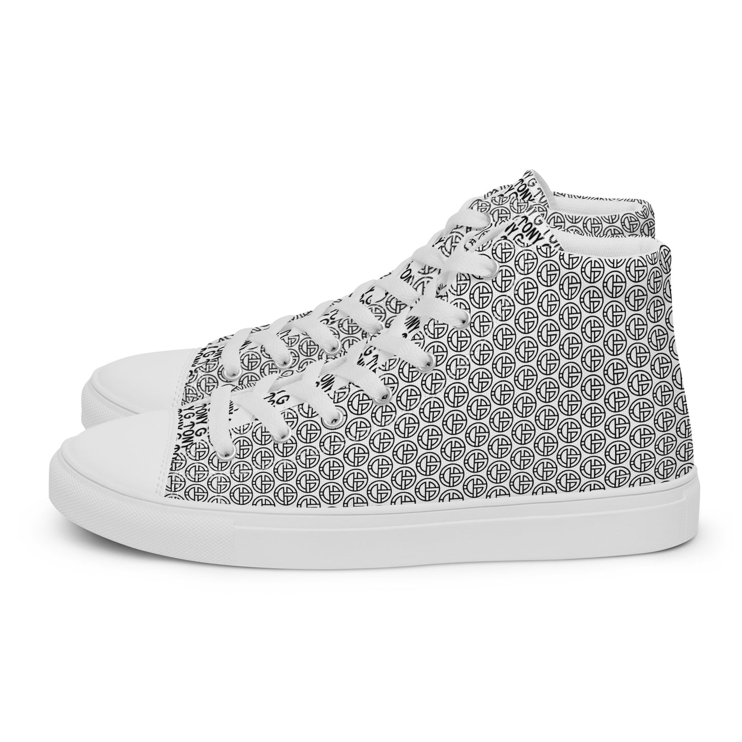 TONY G Women’s high top canvas shoes, adorned with the TONY G Logo & TG Logo Outline Monogram Pattern